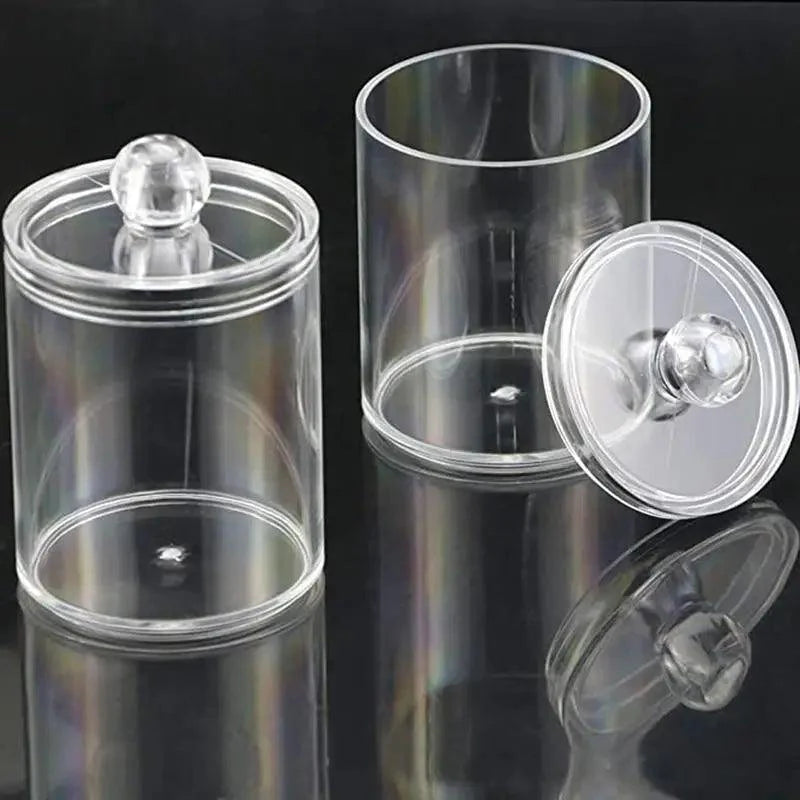 Portable 2pcs Cosmetics Storage Box Makeup Organizer Bathroom Jar Cotton Swab Cotton Pad Jewelry Round Plastic Box Storage Container