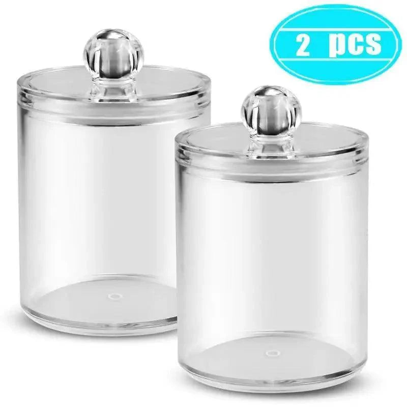 Portable 2pcs Cosmetics Storage Box Makeup Organizer Bathroom Jar Cotton Swab Cotton Pad Jewelry Round Plastic Box Storage Container